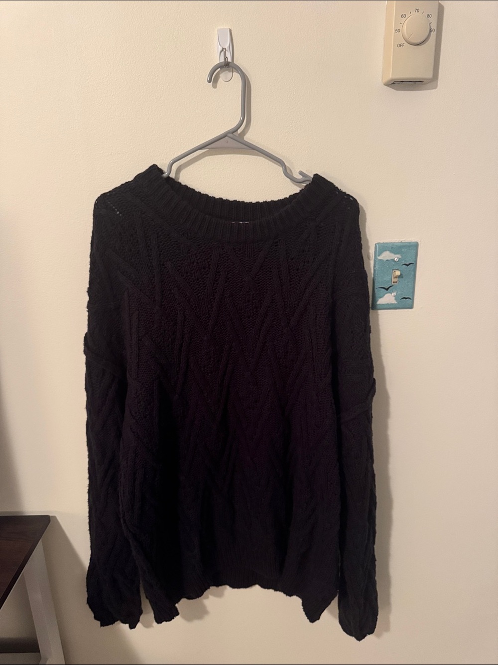 Black Cable Knit Crewneck Sweater